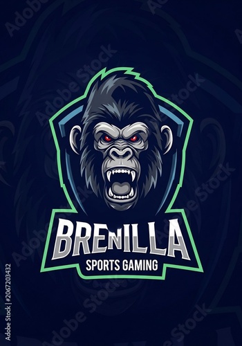 Fierce Gorilla Logo: Intense Eyes, Gritty Texture, Dark Blue and Green Palette.