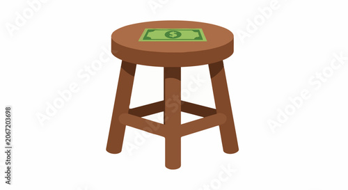 Small Wooden Stool with Green Recycle Symbol Design.