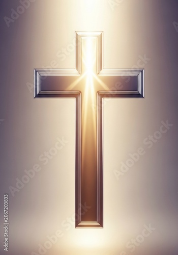 Radiant Cross: Divine Light, Hopeful Glow, Reflective Texture, Serene Background.