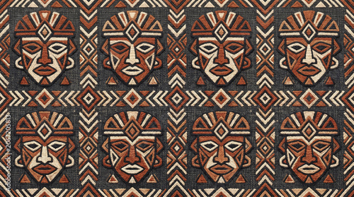 Ceremonial Mask Inspired Seamless Ethnic Textile Pattern