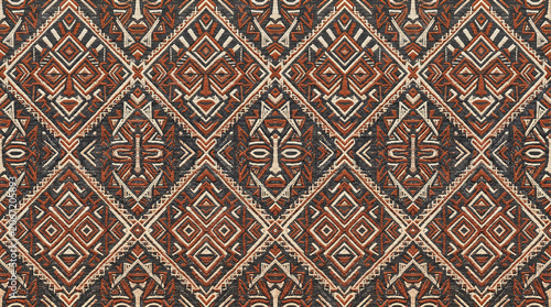 Ceremonial Mask Inspired Seamless Ethnic Textile Pattern