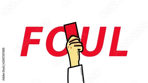 Referee Showing Red Card with Foul Text Animation for Soccer Football Penalty Concept
