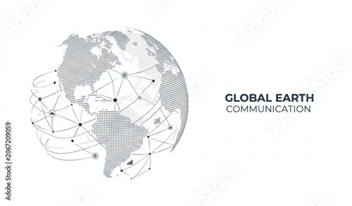 Digital Earth Dot Matrix Vector Background with Global Technology Network Design