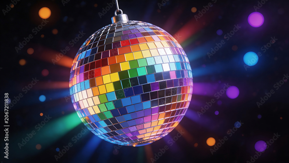 Fototapeta premium Colorful disco ball with light beams