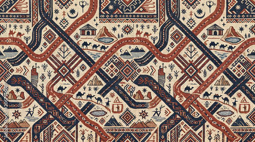Salt Trade Route Inspired Seamless Ethnic Textile Pattern