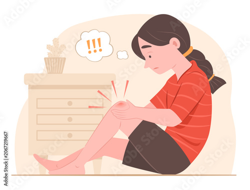 Young Teenage Girl Injured Her Knee in an Accident for Physical Injury Concept Illustration