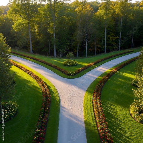 Serene Park Pathways with Lush Green Landscaping.
