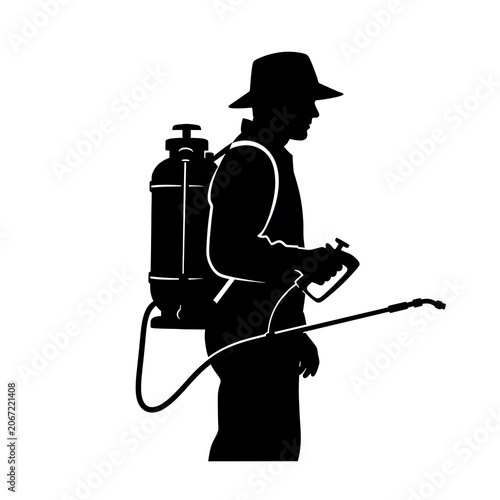 Silhouette of a Firefighter with Equipment and Hose.