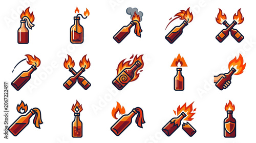 Molotov Cocktail Collection: Flaming Bottles Icons, Protest Symbolism