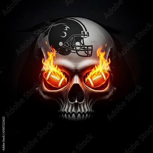 Skull with Flames and American Football Helmet Design.