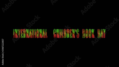 Fotografie International Childrens Book Day text in multicolored neon gradient letters on Generate title without using the word Title: before it