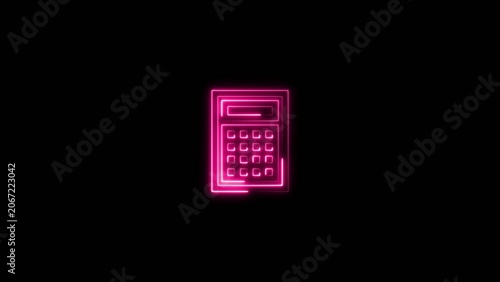 Magenta neon glowing outline of a calculator on a dark Generate title without using the word 