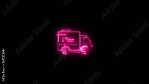 Magenta neon glowing outline of a small delivery truck with the word Free on the side against a dark Generate title without using the word 