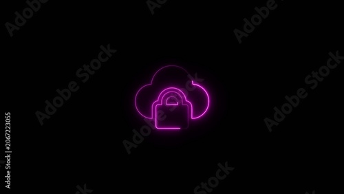 Magenta neon lock inside a cloud outline on a dark Generate title without using the word 