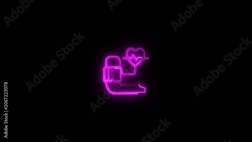 Magenta neon outline of a padlock with heartbeat line and heart symbol on dark Generate title without using the word 