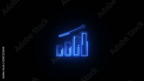 Neon blue glowing bar graph with upward arrow on dark Generate title without using the word 