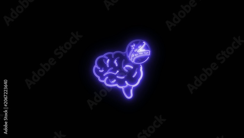 Fotografie Neon blue glowing brain with a light bulb on Generate title without using the word Title: before it