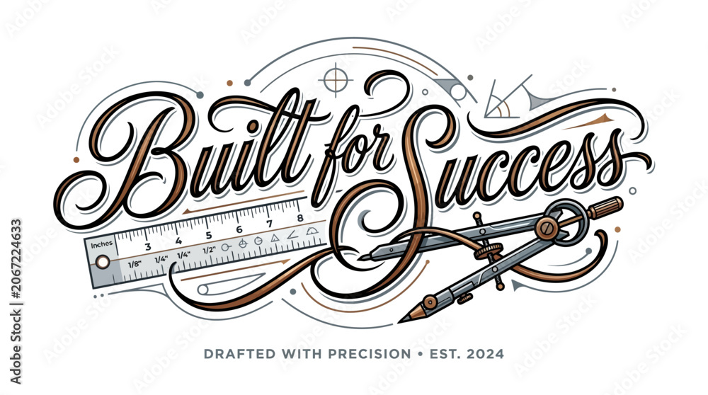 Obraz premium Built for Success Typography with Architectural Tools Illustration.