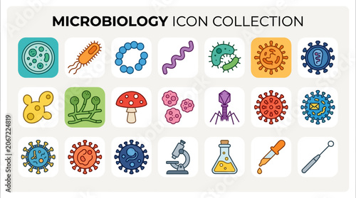Canvastavla Microbiology Icon Collection Various Germs.