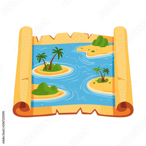 Cartoon treasure map with islands and palm trees