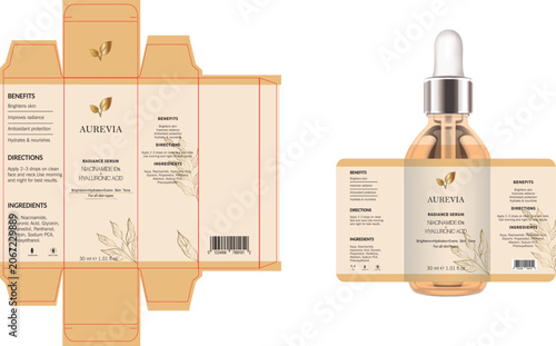 Realistic skin care packaging mock up. Dropper bottle and box template with design label.