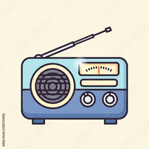 Vintage style portable radio flat design icon