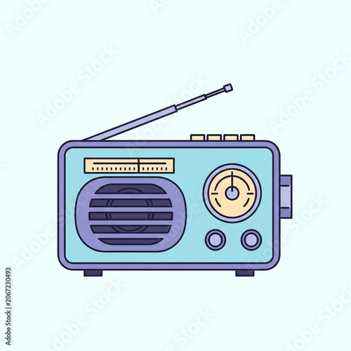 Retro portable radio with antenna flat design graphic