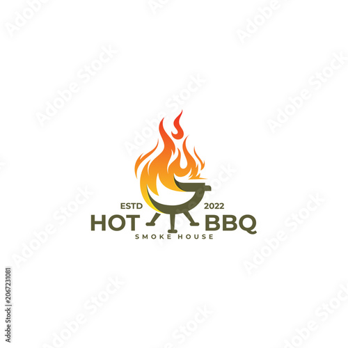 smoke house logo with fire design template, grill and bar logo , restaurant icons