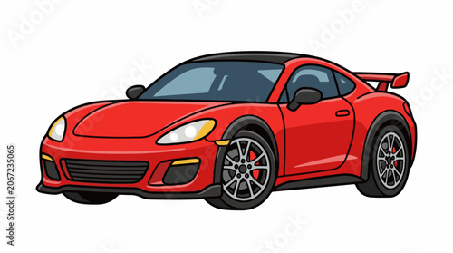 A vibrant red sports car with black accents and silver rims
