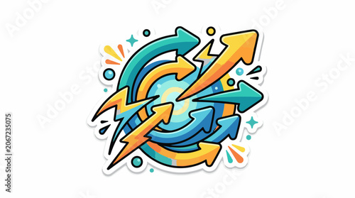 Colorful arrows swirl in a circular motion with a white background