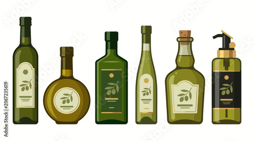 Foto Collection of olive oil bottles in various shapes and sizes