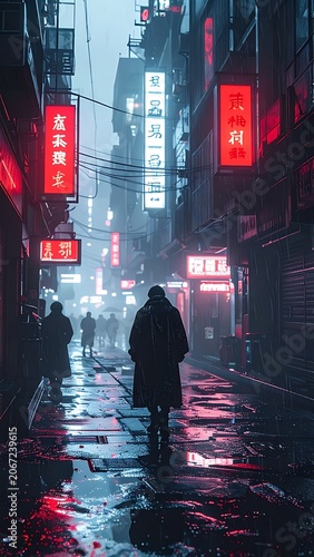 City street at night with neon signs.