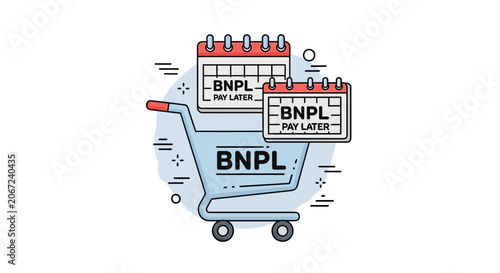 Buy Now Pay Later BNPL Concept with Shopping Cart and Calendar Icons.