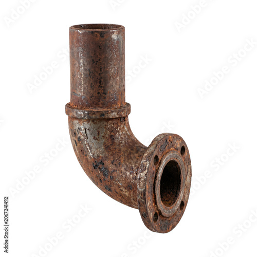 Rusty metal pipe elbow isolated transparent