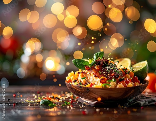 Delicious bowl of food with spices.