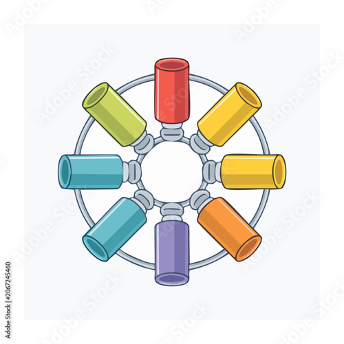 Color Wheel with Cylinders in Flat Design