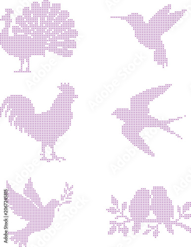 Folk Art Birds and Various Avian Set in cross stitch patterns style