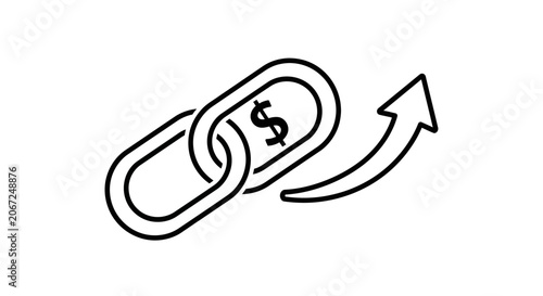 Line art icon of interlocking chain links with a dollar sign and an upward growth arrow.