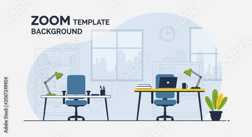 Modern office workspace illustration for virtual meeting background.