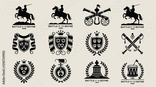Bild auf Leinwand Collection of twelve historic battle of the boyne emblems and symbols, vector set