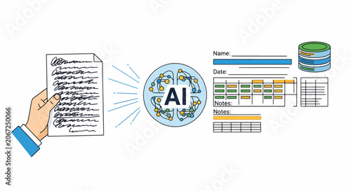 Artificial intelligence transforming handwritten documents into structured data for analysis and organization