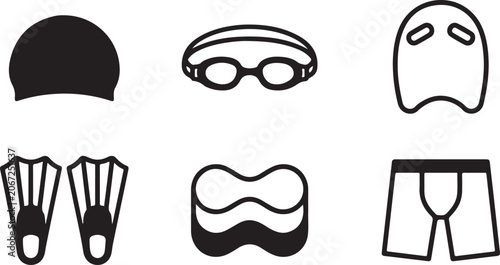 Black and white swimming gear icon set Vector