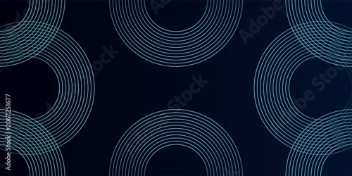 Blue abstract background with glowing circles. Swirl circular lines pattern. Geometric spiral. Twirl element. Modern graphic design. Futuristic technology concept.