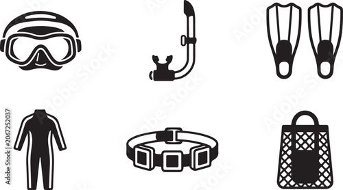 Εκτύπωση καμβά Scuba diving gear set with wetsuit and mesh bag Vector