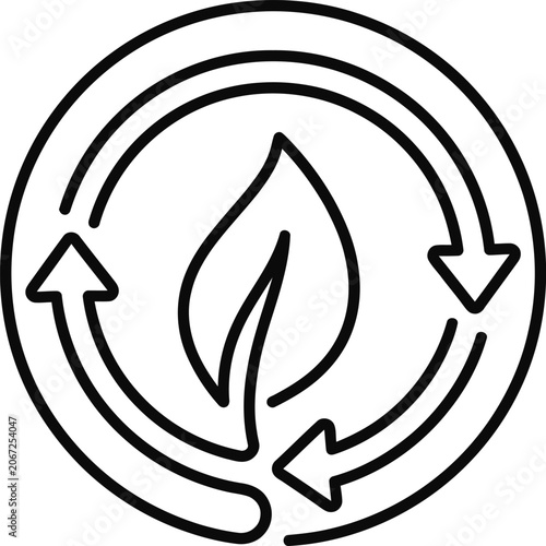 Eco friendly circular economy icon with leaf symbol.