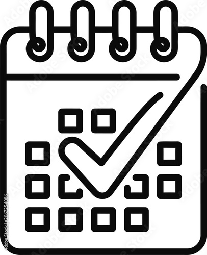 Minimalist calendar icon with checkmark symbol for planning and scheduling.