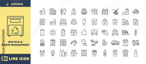Cuadro en lienzo Recycle and Waste Management Line Icon Set – Editable Stroke Outline Collection