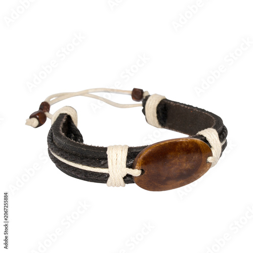 Handmade Leather Bracelet Isolated on Transparent Background