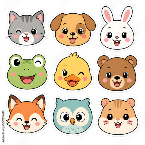 Kawaii Animal Face Sticker Pack with Cute Cartoon Expressions
