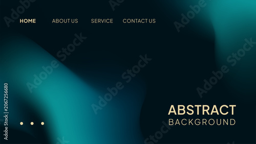 Abstract gradient mesh background with blurred dark turquoise green fluid. Aesthetic horizontal template dark green for landing page design, web cover, banner. Futuristic background. Modern Minimalist
